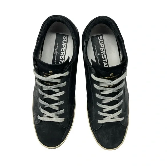Golden Goose Black Leather Low Top Lace-up Super-Star Sneakers M Size 41 - Picture 8 of 10